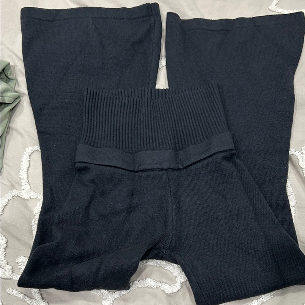 Edikted Navy Charcoal Knit Fold Over Pants Small S